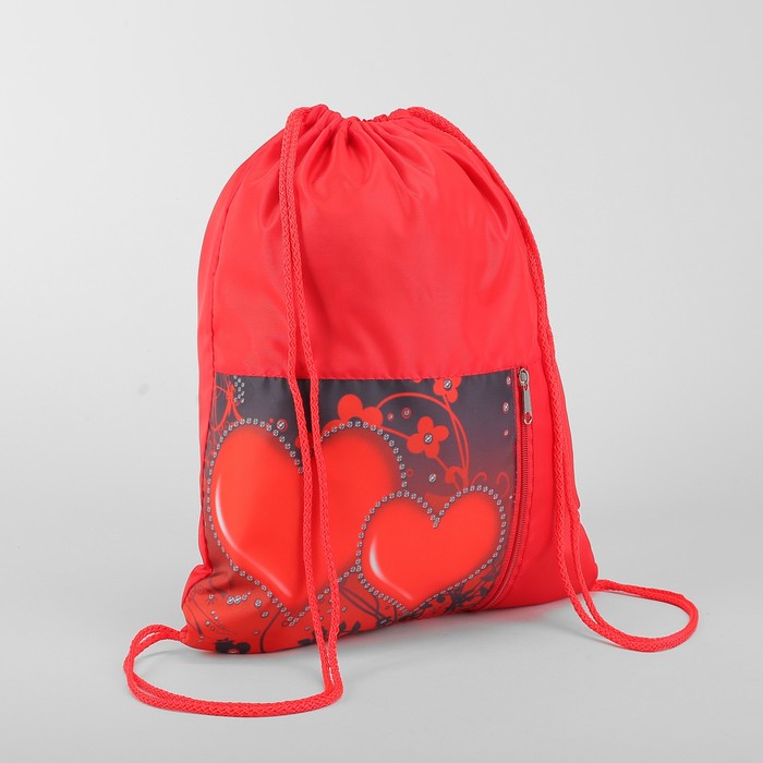 Мешок для обуви "Сердца", отдел на шнурке, наружный карман, цвет красный