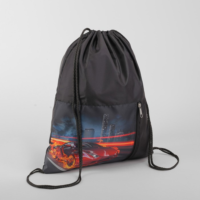 Мешок для обуви "Авто в огне", отдел на шнурке наружный карман