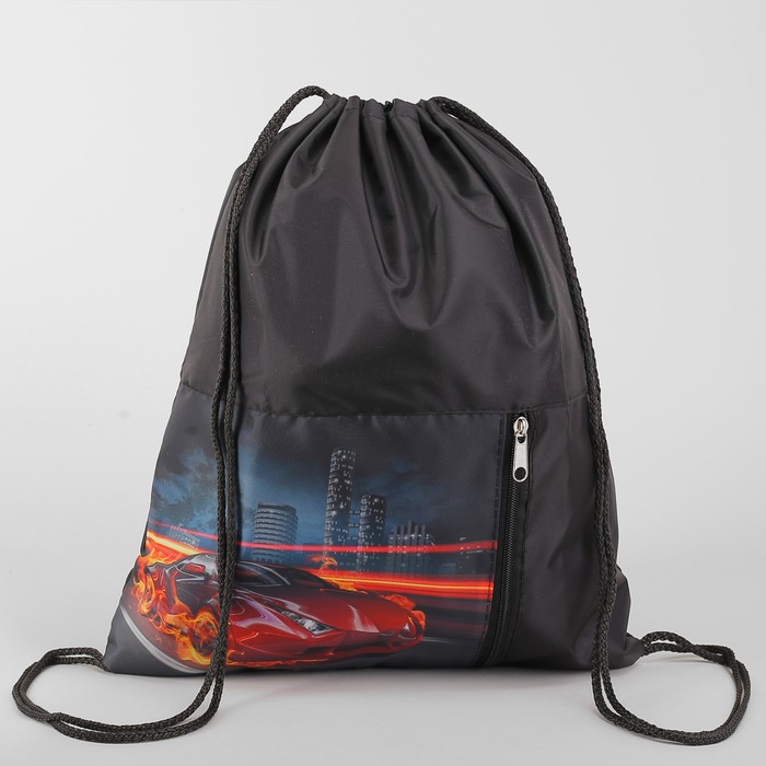 Мешок для обуви "Авто в огне", отдел на шнурке наружный карман