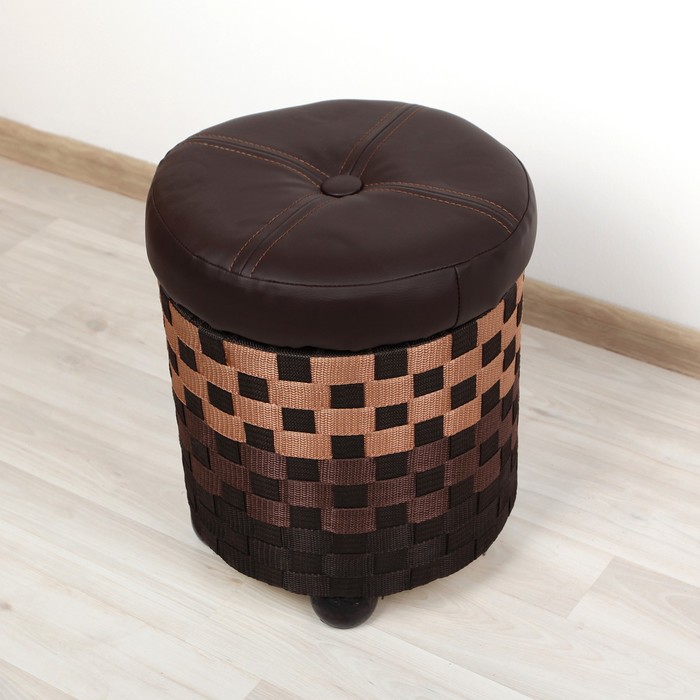 Пуф-короб круглый "Шахматы" большой, цвет коричневый