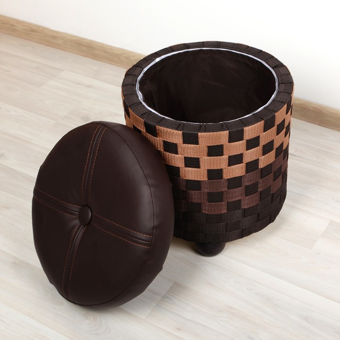 Пуф-короб круглый "Шахматы" большой, цвет коричневый