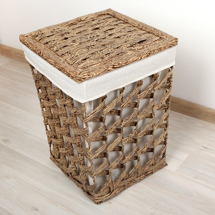 Корзина для белья плетеная прямоугольная "Ландри" 39х39х57 см, бежевый