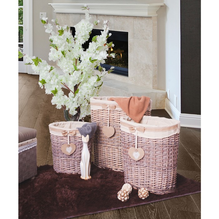 Корзина для белья плетеная овальная "Сердце" 49х35х53 см