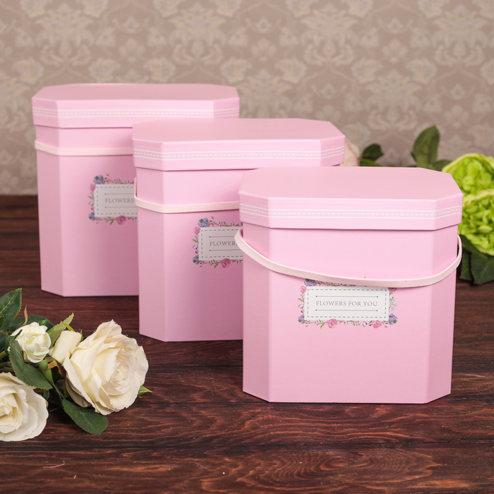 Набор коробок 3в1, розовый, 23,5 х 22,5 х 17,5 - 19,5 х 18,5 х 14,5 см