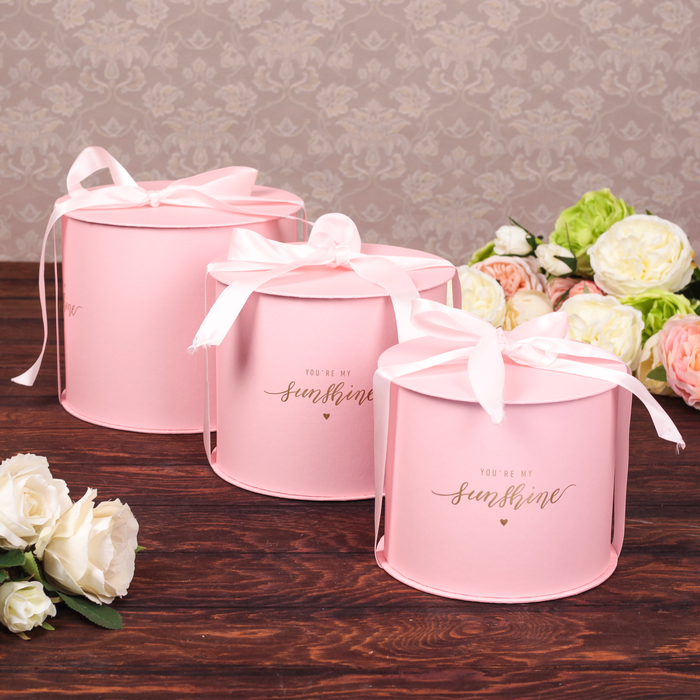 Набор коробок 3в1, розовый, 22,5 х 22,5 х 18,5 - 17,5 х 17,5 х 14,5 см