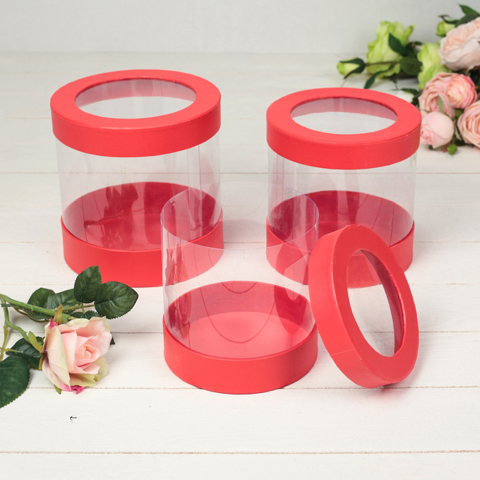 Набор коробок 3в1, красный, 17 х 17 х 18 - 14,5 х 14,5 х 14,5 см