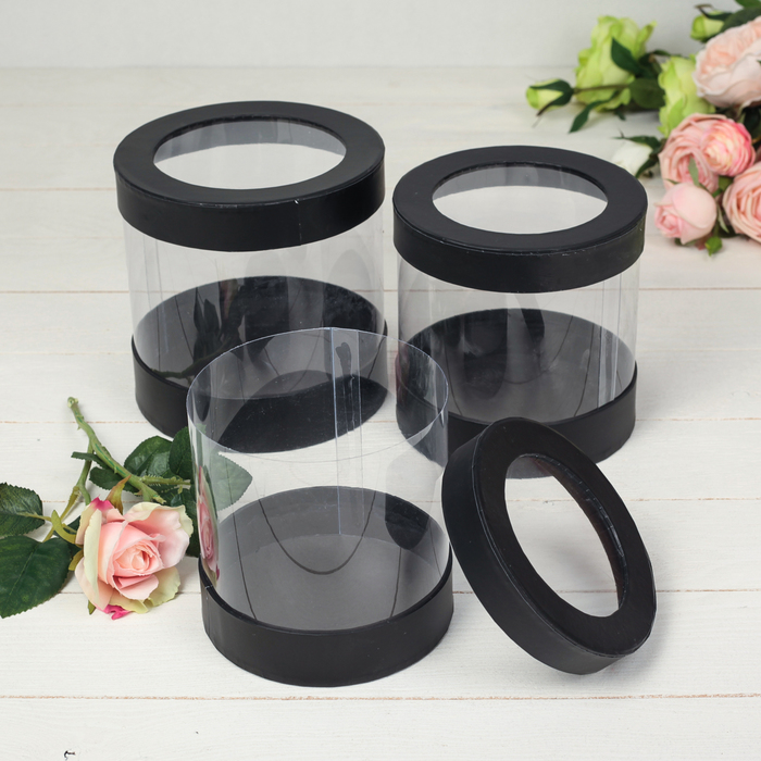 Набор коробок 3в1, чёрный, 17 х 17 х 18 - 14,5 х 14,5 х 14,5 см