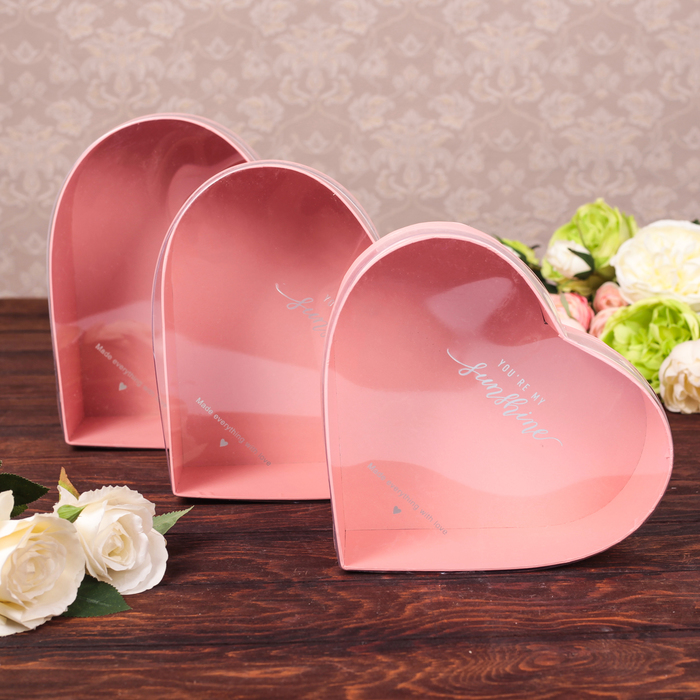 Набор коробок 3в1, розовый, 28 х 26 х 11 - 23 х 21 х 8 см