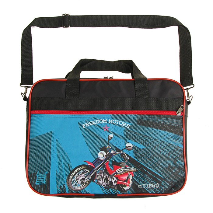 Папка с ручками текстиль А4 70мм 370х270 плечевой ремень Luris для мальчика «Мото»