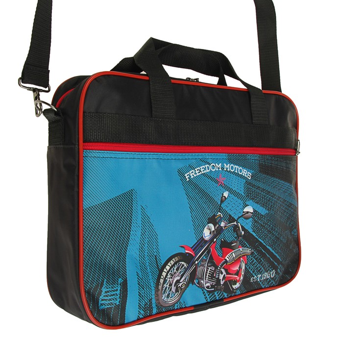 Папка с ручками текстиль А4 70мм 370х270 плечевой ремень Luris для мальчика «Мото»