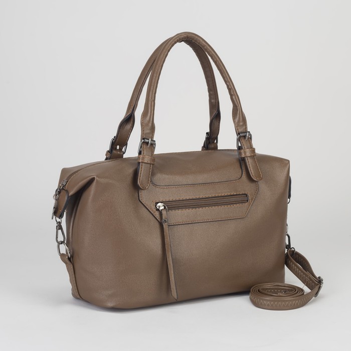 Сумка женская, отдел на молнии, 2 наружных кармана, длинный ремень, цвет коричневый