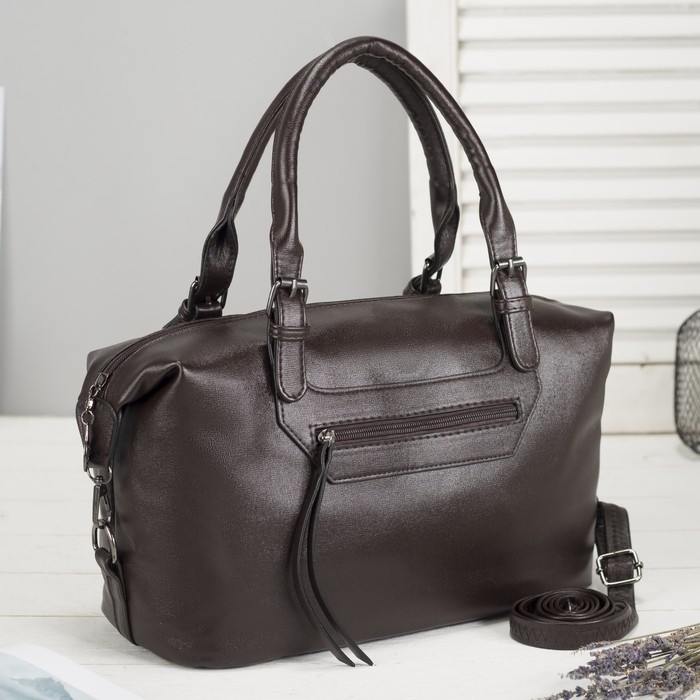 Сумка женская, отдел на молнии, 2 наружных кармана, длинный ремень, цвет кофе