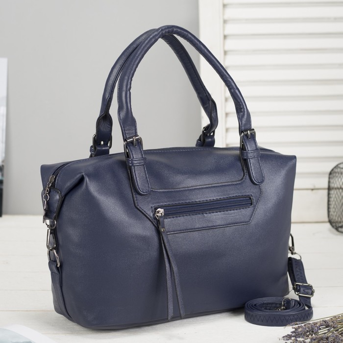 Сумка женская, отдел на молнии, 2 наружных кармана, длинный ремень, цвет синий