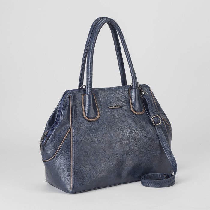 Сумка женская, отдел на молнии, наружный карман, длинный ремень, цвет синий