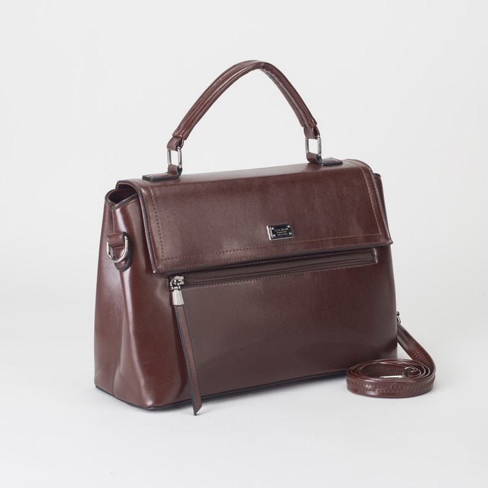 Сумка женская, отдел с перегородкой на молнии, 2 наружных кармана, длинный ремень, цвет кофе