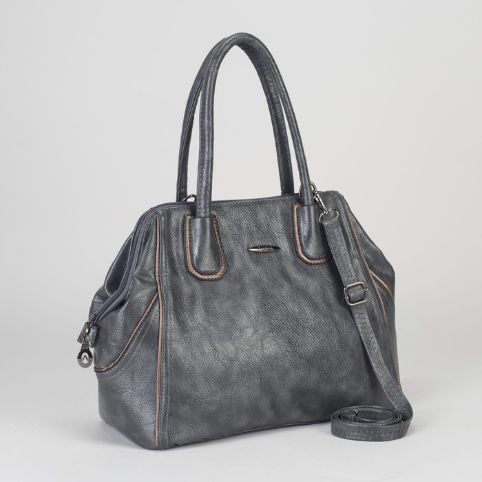 Сумка женская, отдел на молнии, наружный карман, длинный ремень, цвет серый