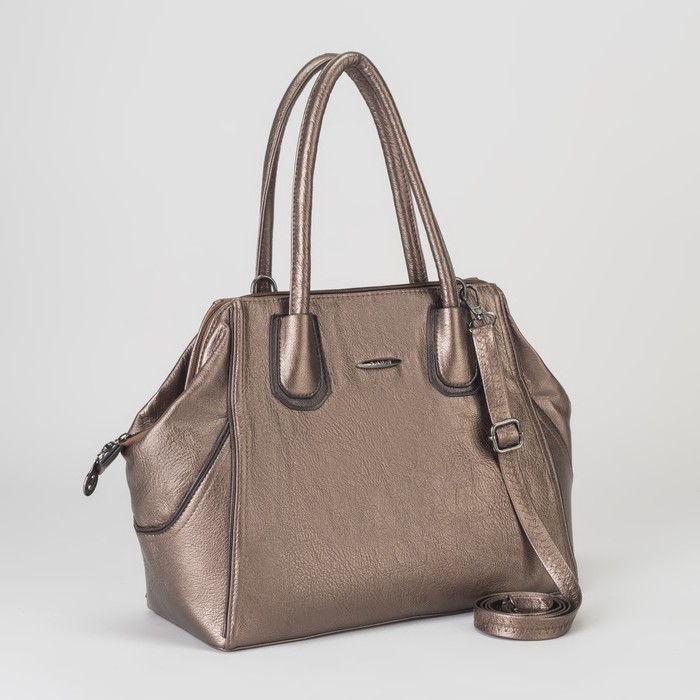 Сумка женская, отдел на молнии, наружный карман, длинный ремень, цвет бронзовый