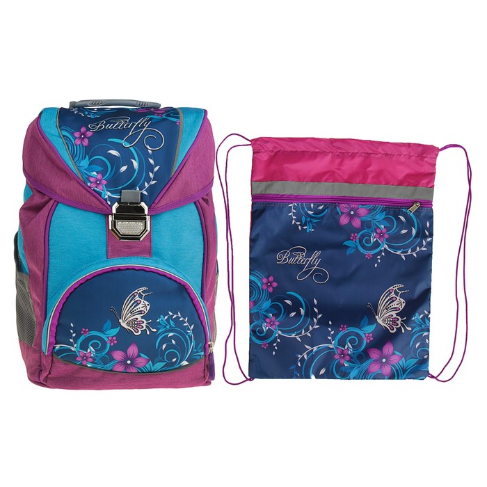 Ранец на замке с кулиской Luris Райт 38*28*17 дев + мешок д/обуви "Бабочка"