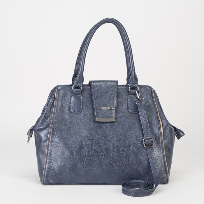 Сумка женская, отдел на молнии, наружный карман, длинный ремень, цвет синий