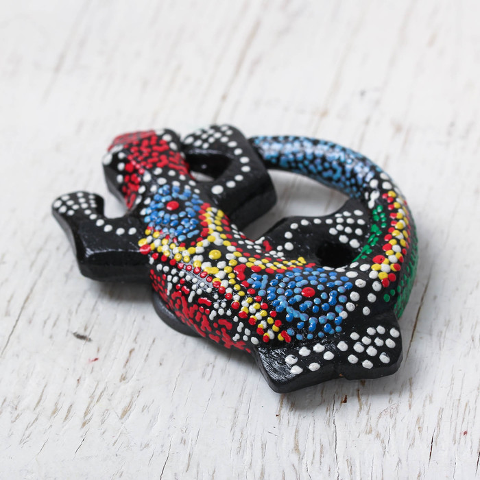 Магнит дерево "Ящерица" 9х5х1,1 см МИКС