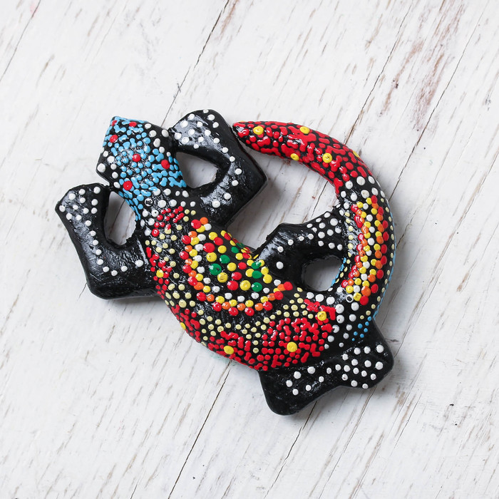 Магнит дерево "Ящерица" 9х5х1,1 см МИКС