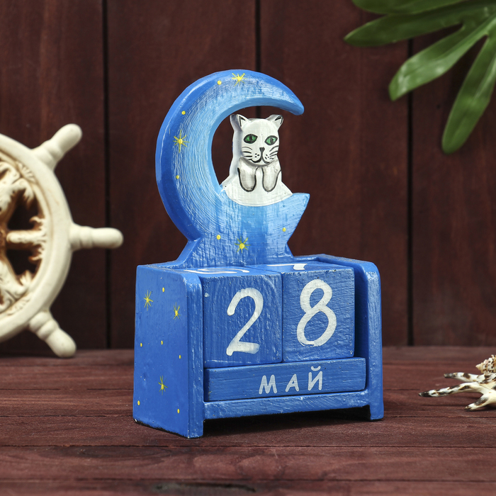 Деревянный календарь "Месяц и кошечка"11х6х15 см