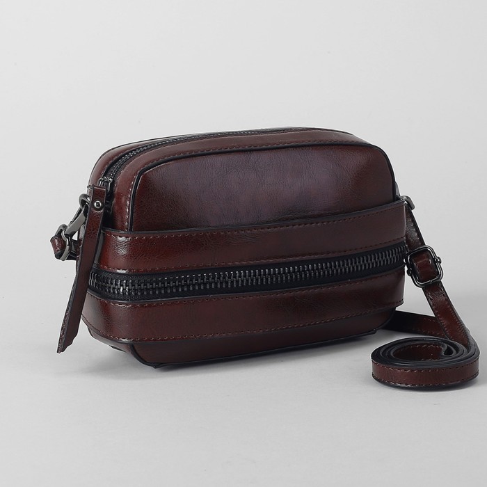 Сумка женская, отдел на молнии, длинный ремень, цвет кофе