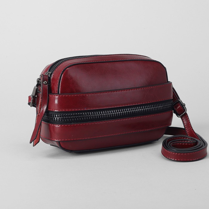 Сумка женская, отдел на молнии, длинный ремень, цвет бордовый