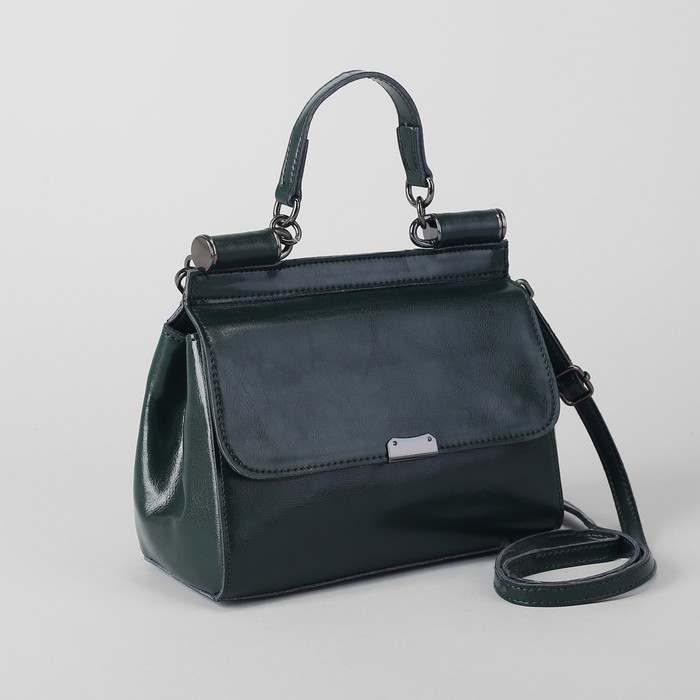 Сумка женская, отдел с перегородкой на молнии, наружный карман, длинный ремень, цвет зелёный