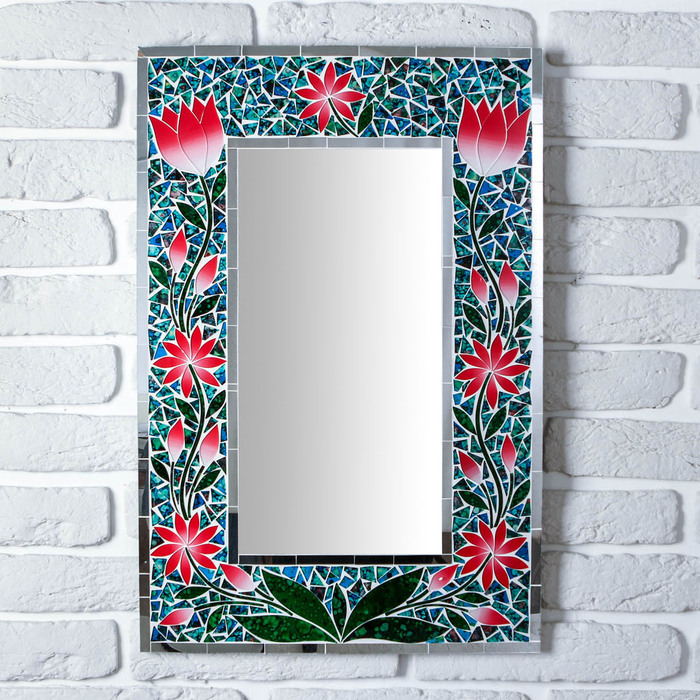 Панно зеркальное "Цветы на синем фоне" 60х1х40 см