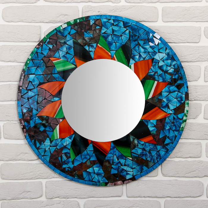 Панно зеркальное "Жёлто-зелёное солнце" 60х1х60 см