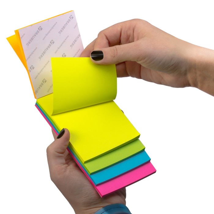Блок с липким краем BRAUBERG НЕОН ассорти, 75х75, 75х88 ,75х100 ,75х113, 75х125 мм, 5цветов, 30 листов