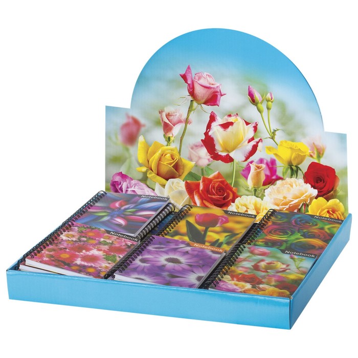 Блокнот в пластиковой обложке 3D А6, 50 листов на гребне «Цветы», 6 видов микс