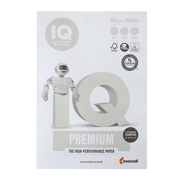 Бумага А4 250 л, IQ Premium, 160 г/м2, белизна 169% CIE, класс А+ (цена за 250 листов)