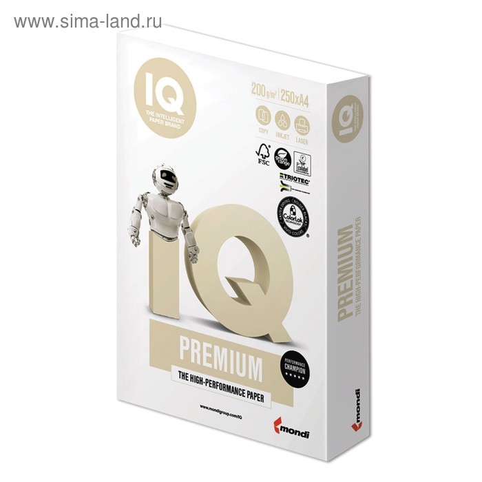 Бумага А4 250 л, IQ Premium, 200 г/м2, белизна 169% CIE, класс А+ (цена за 250 листов)