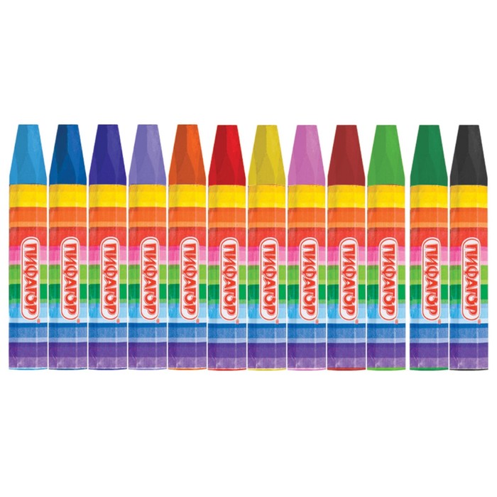 Мелки восковые утолщенные 12 цв ПИФАГОР, на масл осн, яркие цвета, 222970