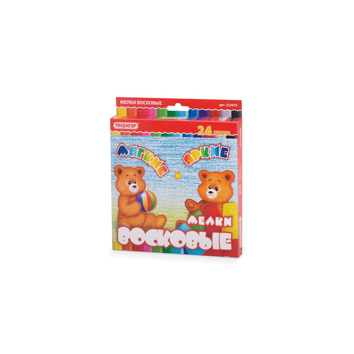 Мелки восковые утолщенные 24 цв ПИФАГОР, на масл осн, яркие цвета, 222972