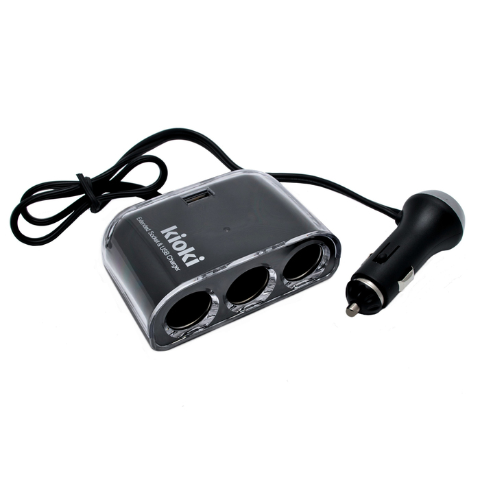 Разветвитель прикуривателя KIOKI, на 3 гнезда c USB, черный