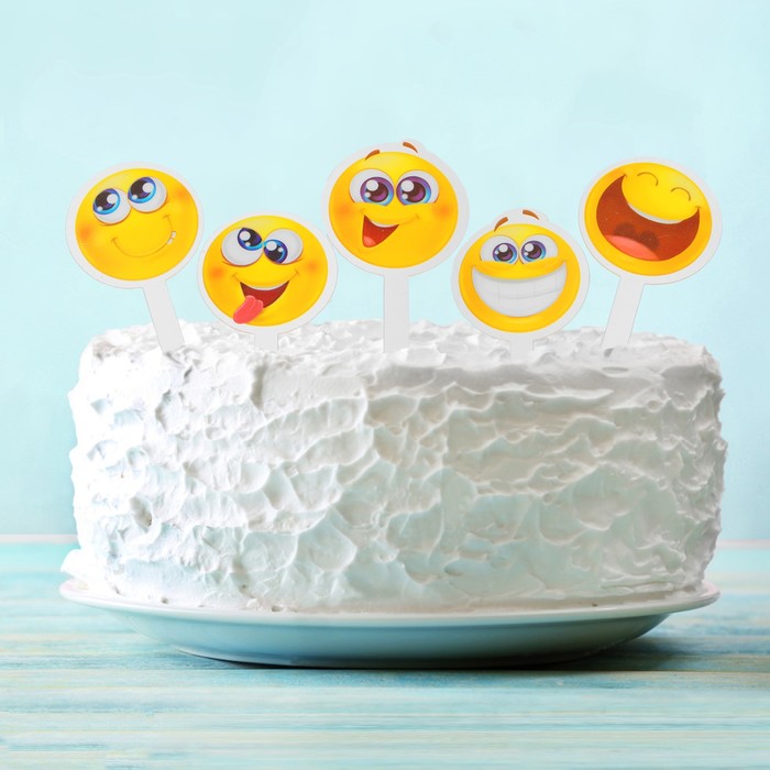 Топпер в торт "Смайлики", набор 10 шт.