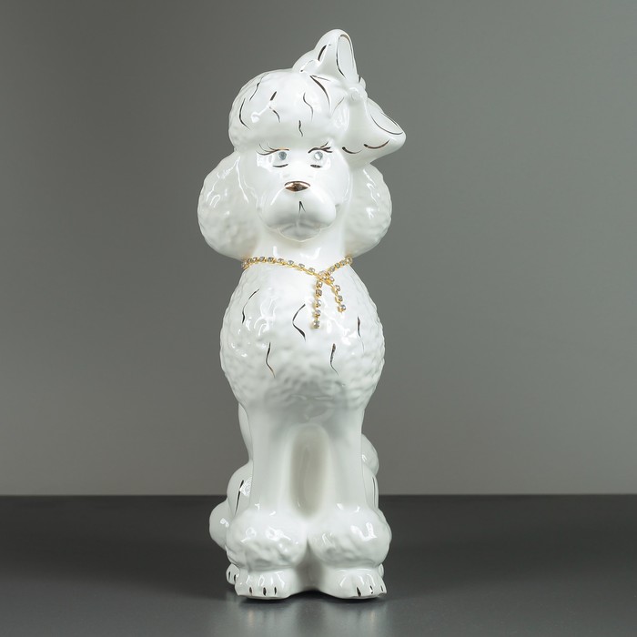 Копилка "Собака Пудель цепочка", глянец белый