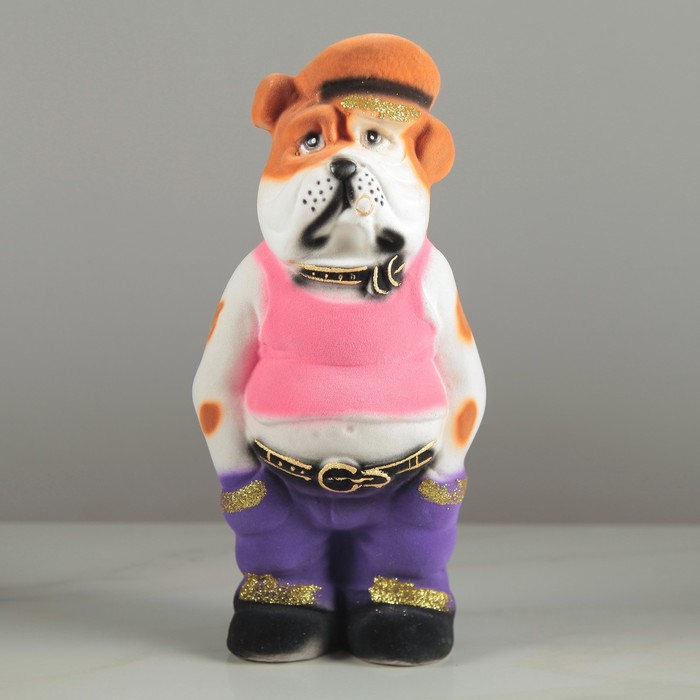 Копилка "Собака Бульдог Фраер", флок, бело-бежевый