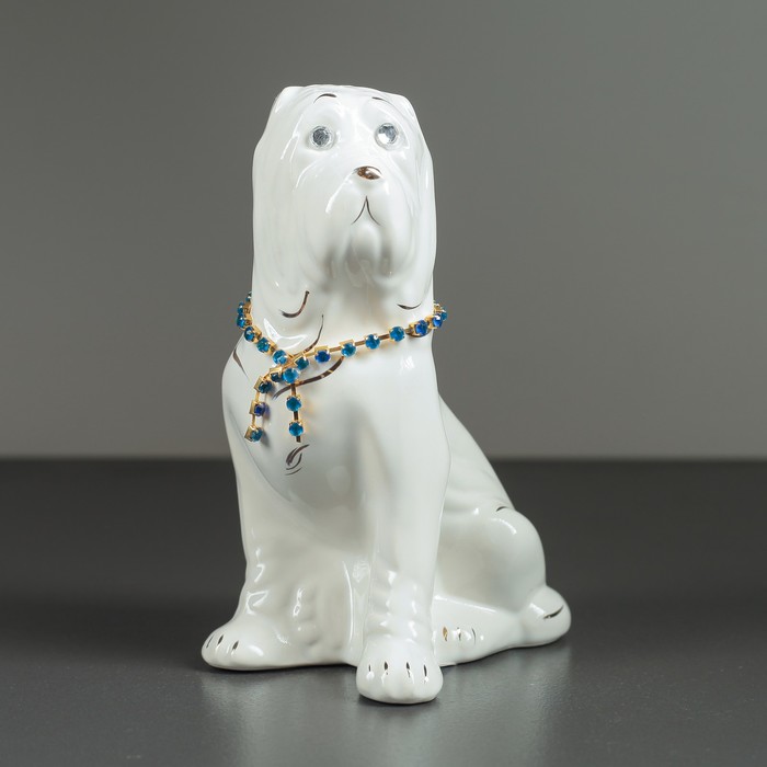 Копилка "Собака Мастифф", мини, цепочка, глянец, белый