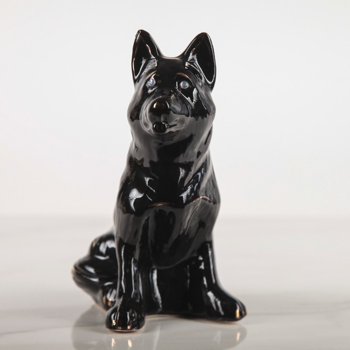 Сувенир "Собака Овчарка мини цепочка стразы (60) (шт)  глянец чёрный