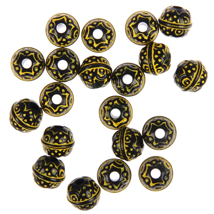 Набор бусин пластик (20 шт) "Узоры ацтеков" 1,4 см, черно-жёлтый