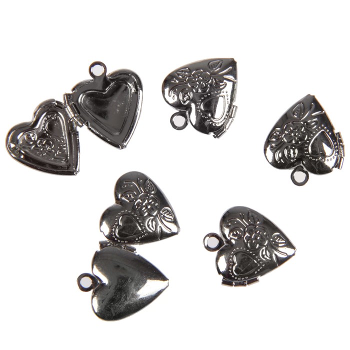Декоративный элемент "Сердечко" серебро, набор 5 шт, 13х13мм