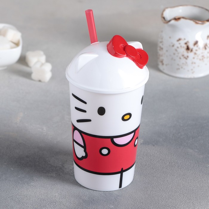 Стакан 400 мл "Hello Kitty. Вишневый джем", с соломинкой и крышкой