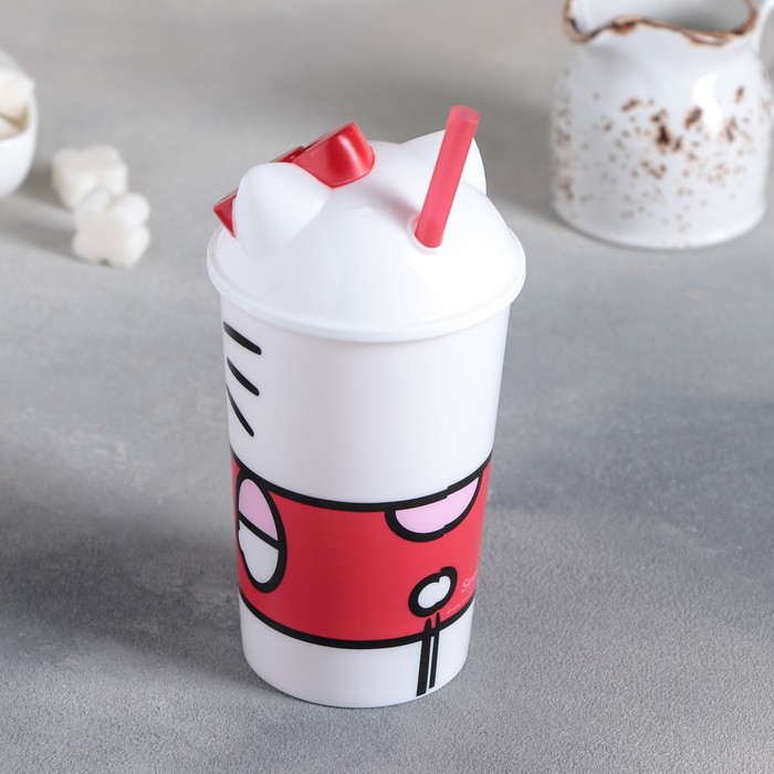 Стакан 400 мл "Hello Kitty. Вишневый джем", с соломинкой и крышкой