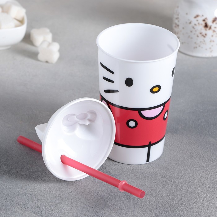 Стакан 400 мл "Hello Kitty. Вишневый джем", с соломинкой и крышкой