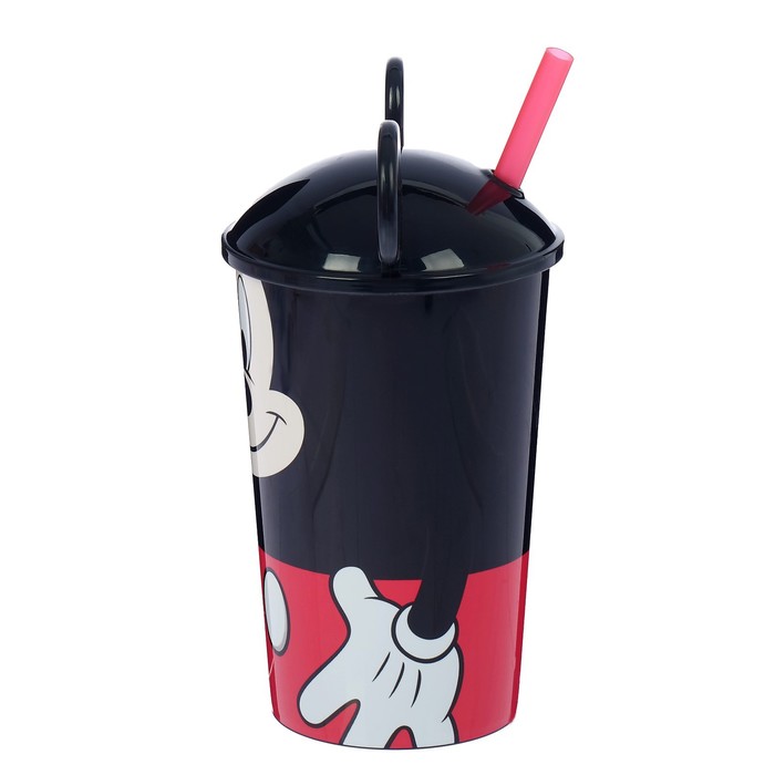 Стакан 400 мл "Микки Маус", с соломинкой и крышкой