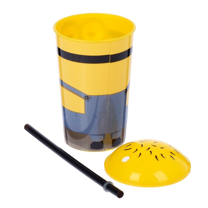 Стакан 400 мл "Миньоны", с соломинкой и крышкой